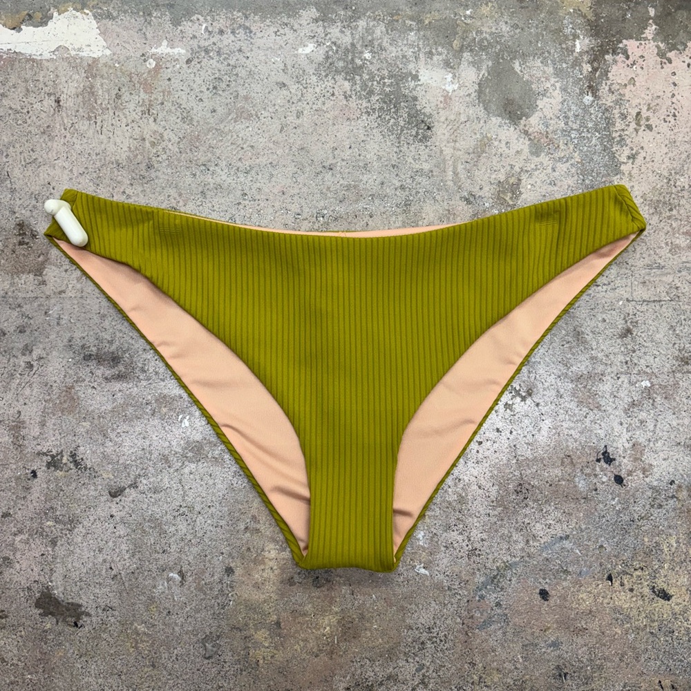 NWT Madewell Second Wave Ribbed Classic Cheeky Bikini Bottom in Citrus Lime